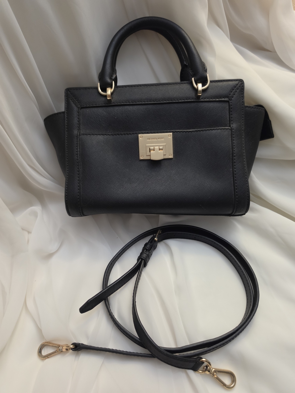 Michael Kors Tina Small Saffiano Leather Satchel Crossbody Bag in Black